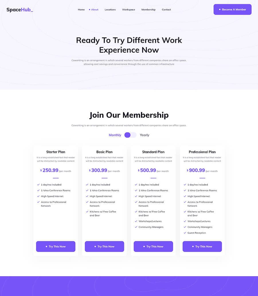 Space Hub Membership Page thumbnail